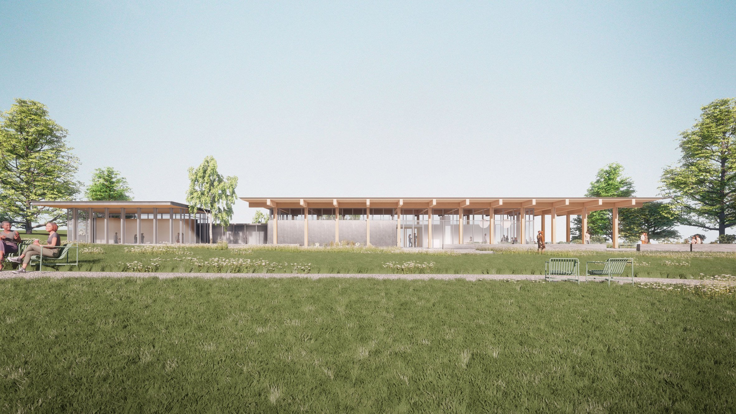 Low-lying modernist pavilion