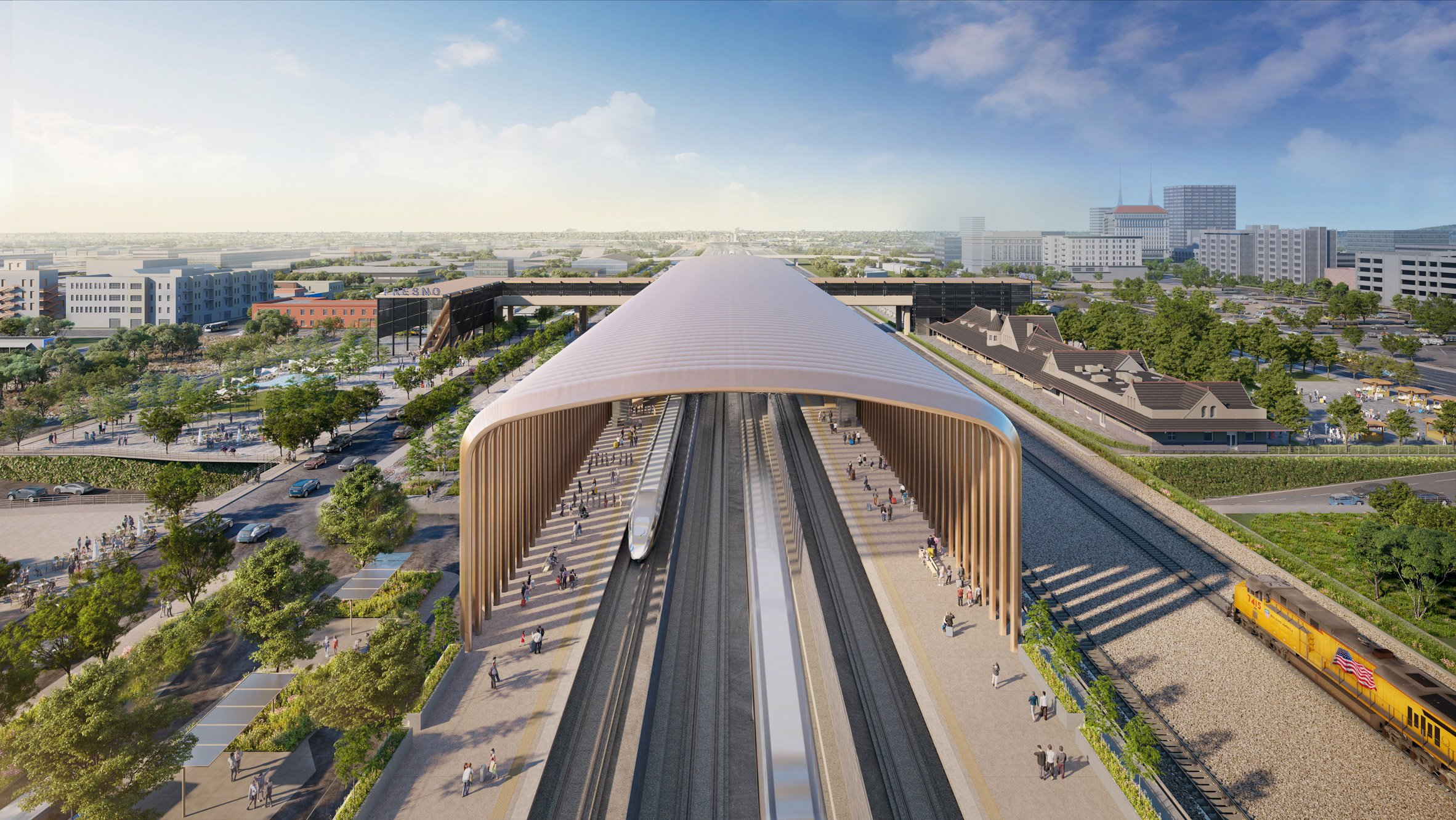 Metallic dome over rail station
