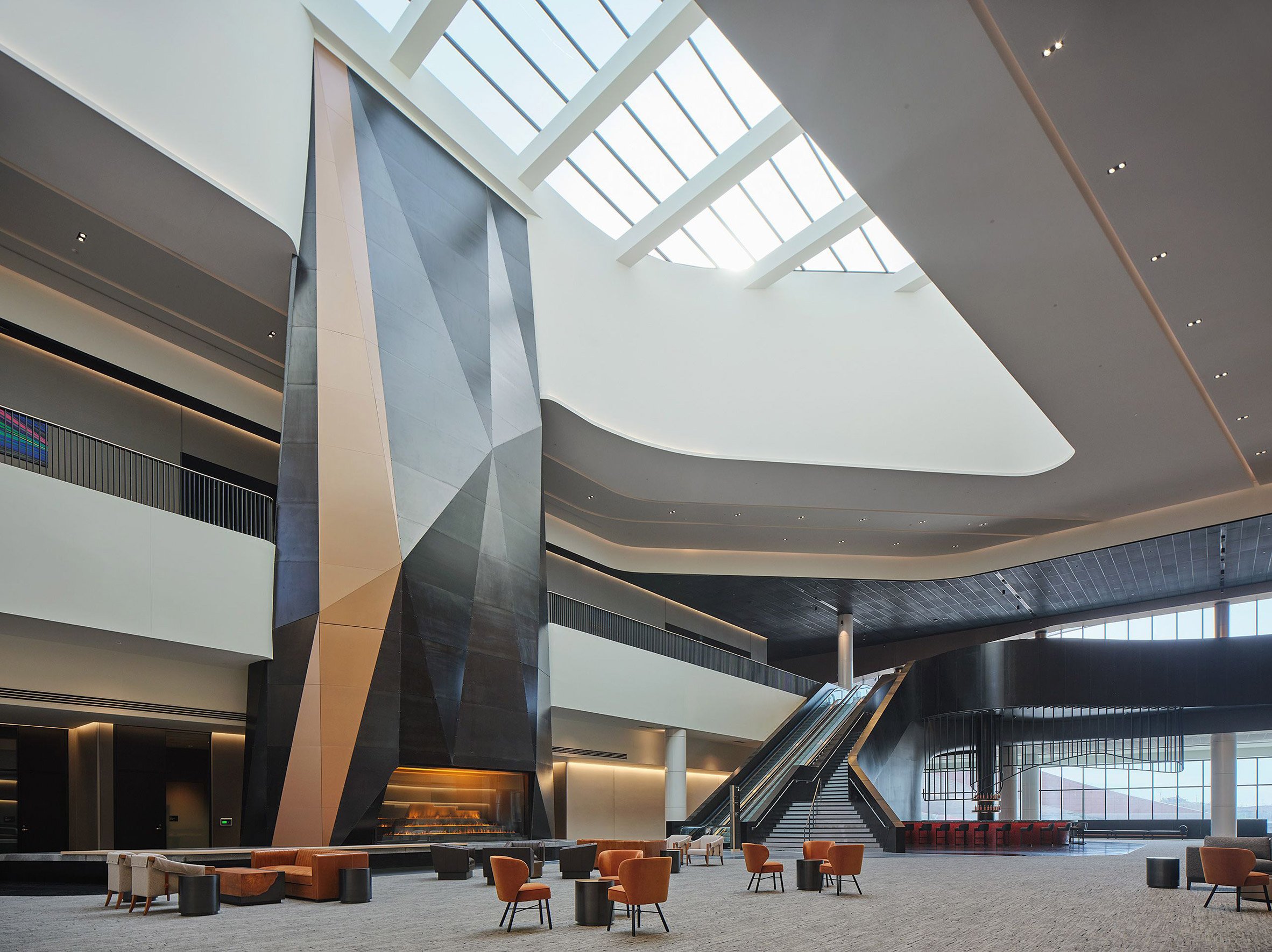 Central atrium with a black stairacase