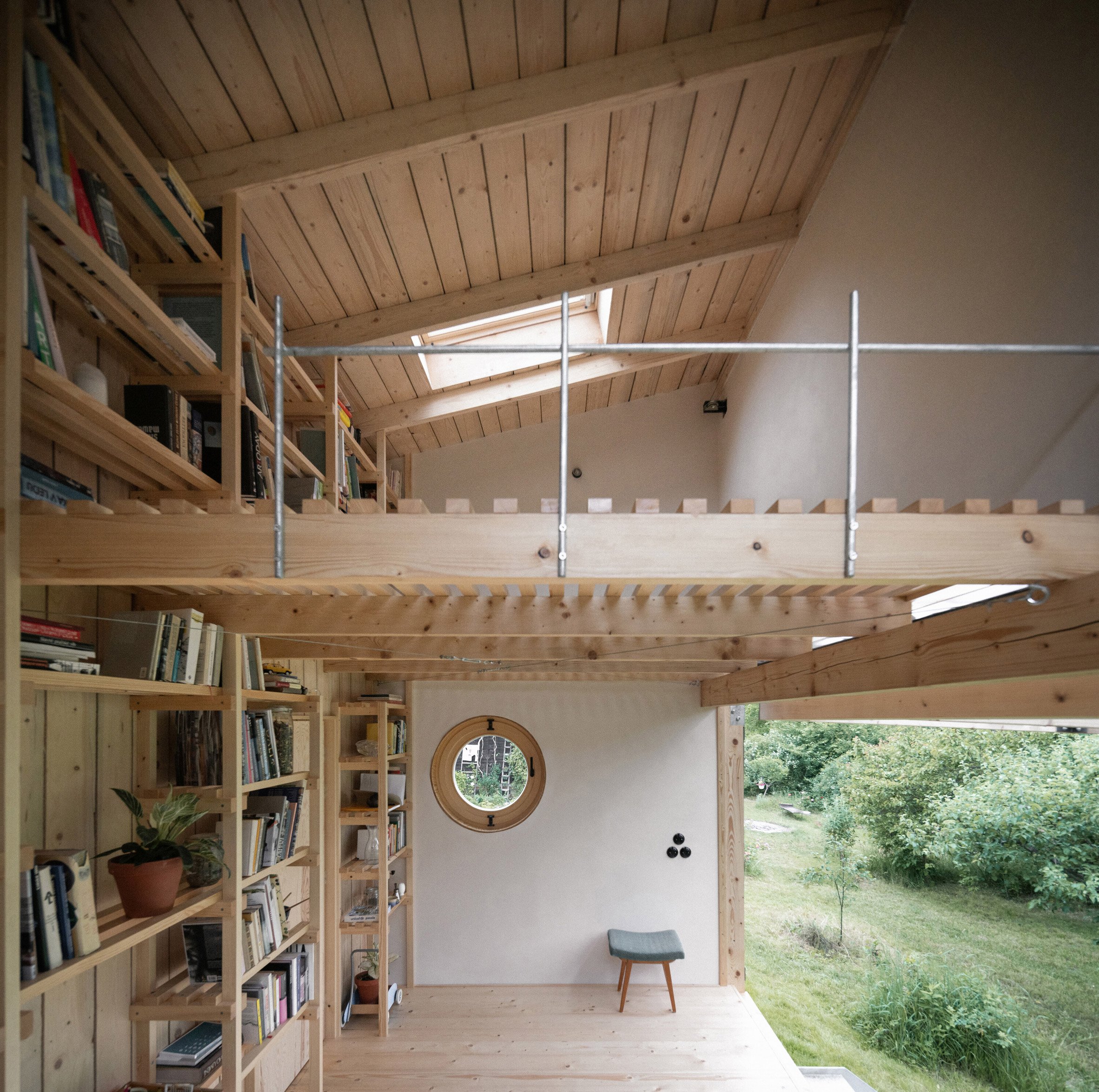 Wooden outbuilding with mezzanine level