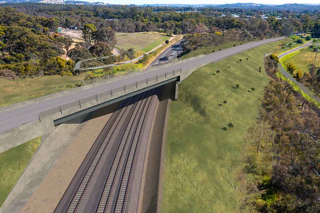 Inland Rail has released designs and visualisations for upcoming works on two areas of the Hume Freeway, on top of a bridge replacement at Marchbanks Road in Victoria.