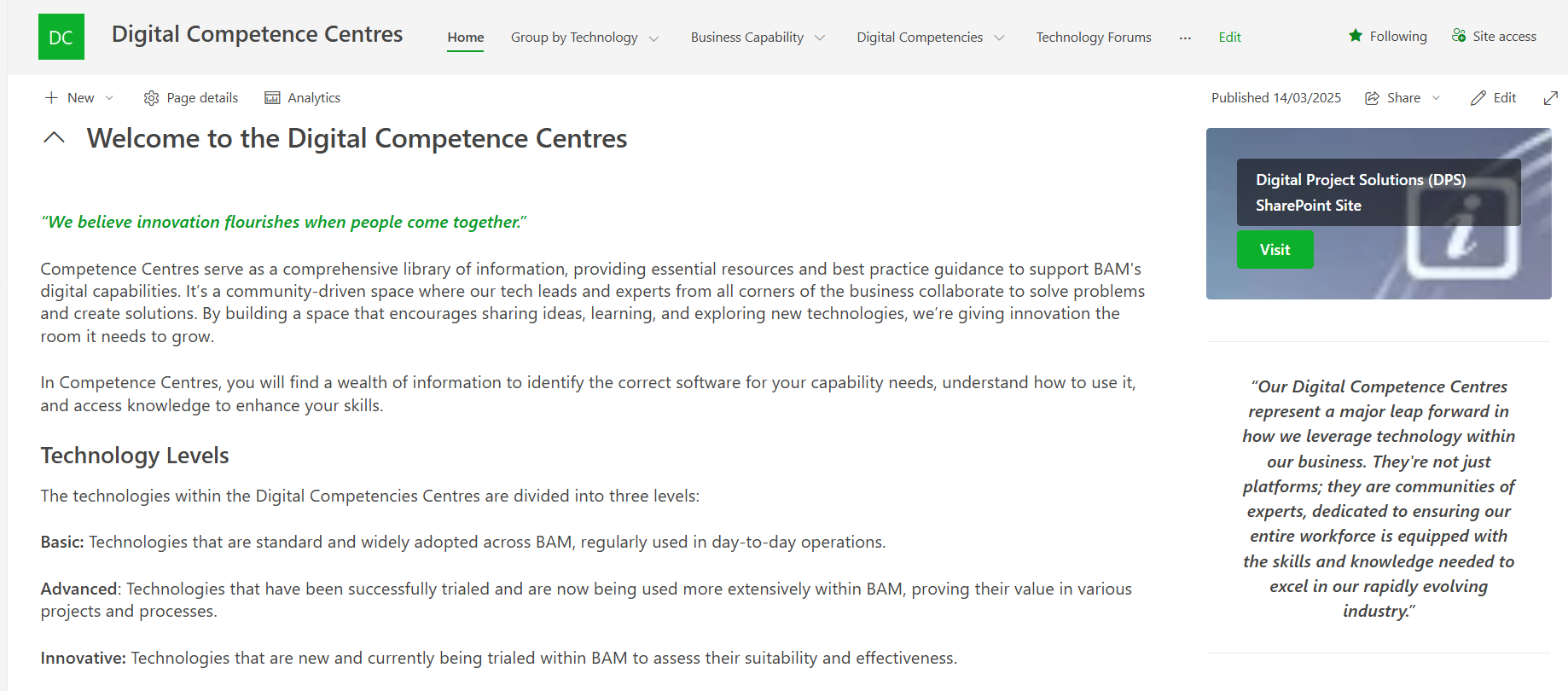 A screenshot of the digital competence centres developed by BAM's digital project solutions department - Digital Construction Awards 2025