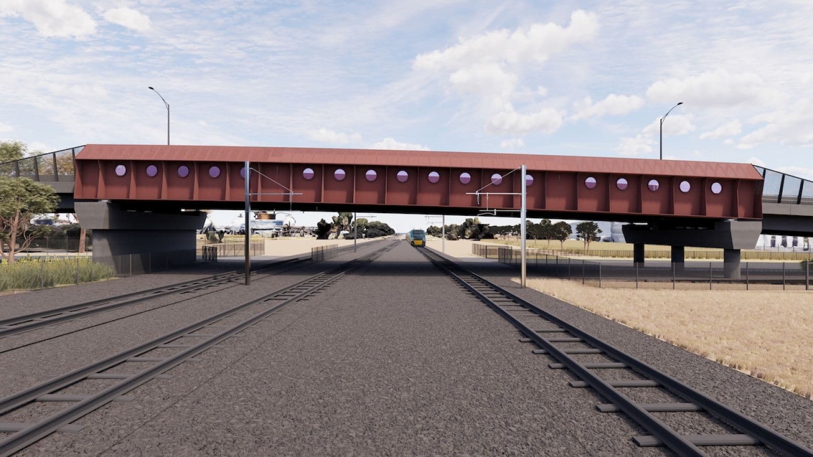 The new Maidstone Street bridge features porthole inspired windows to view the surrounding landscape. Artist impression, subject to change. 