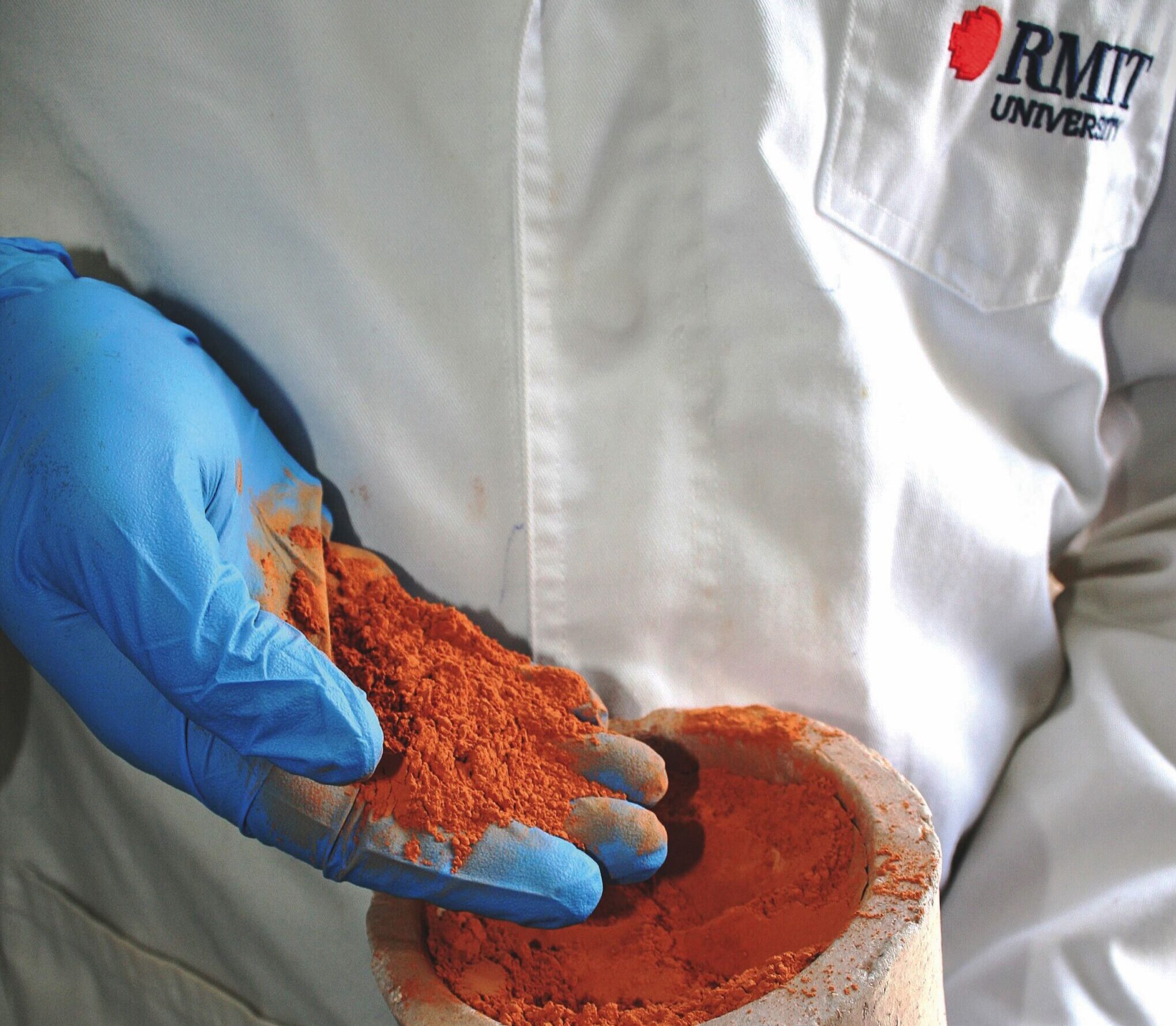 The combined clay mix after being heat-treated, ready for use as a cement supplement. Images: RMIT.