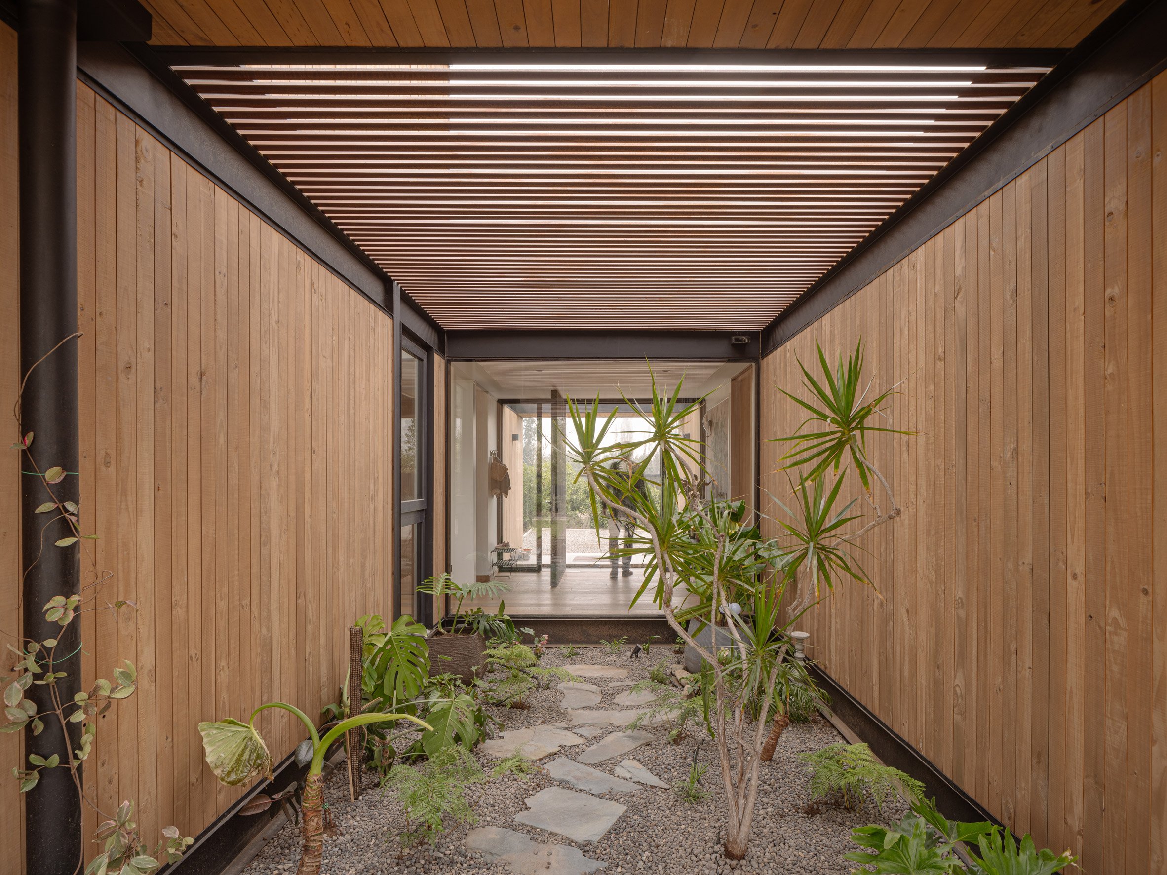 Couetyard with greenery and slats above in Chile