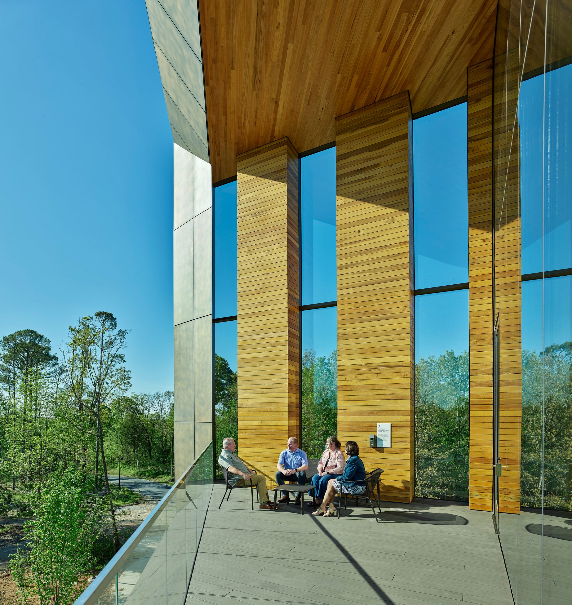Wood-lined balcony