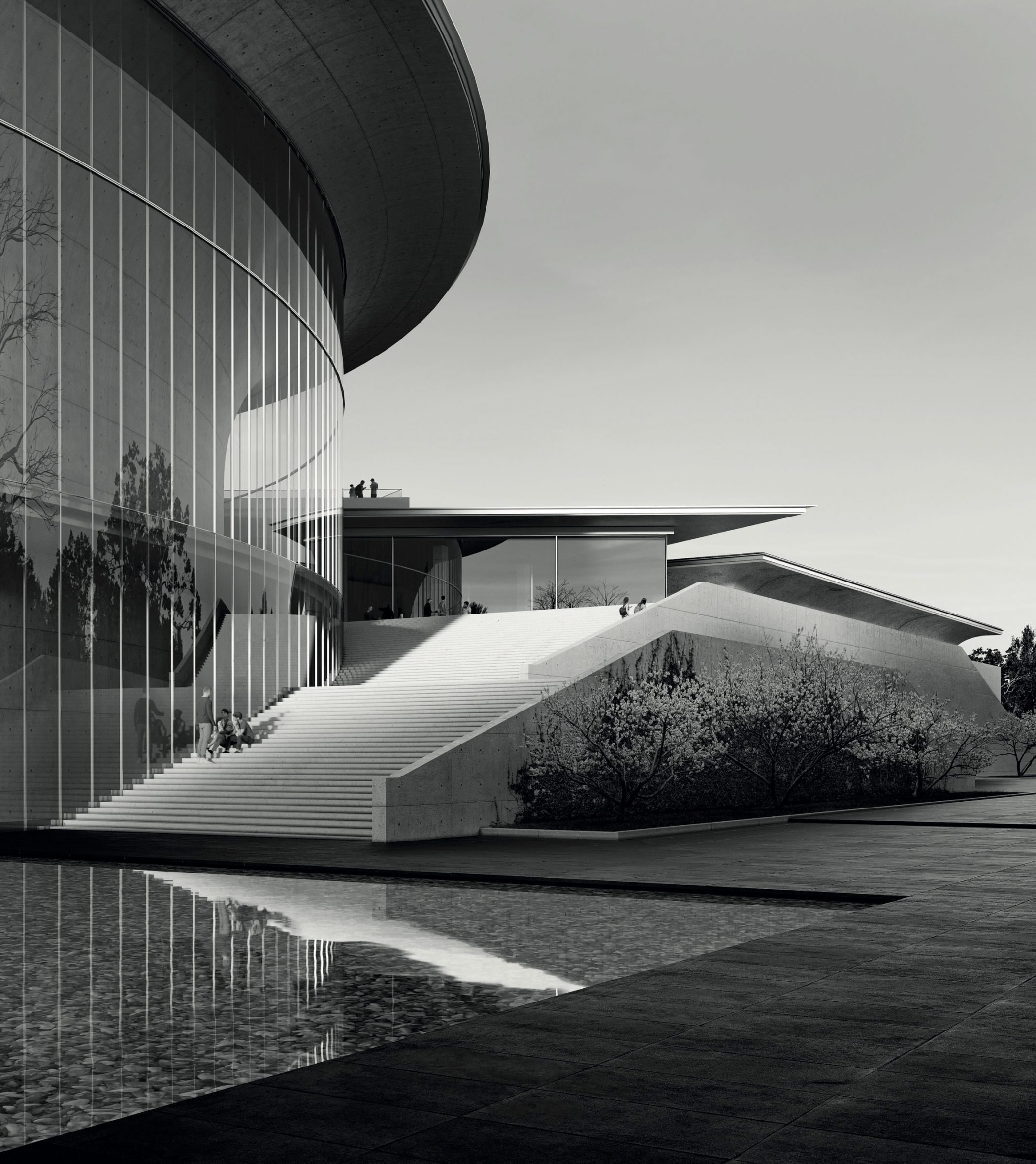 Large museum building with ramp