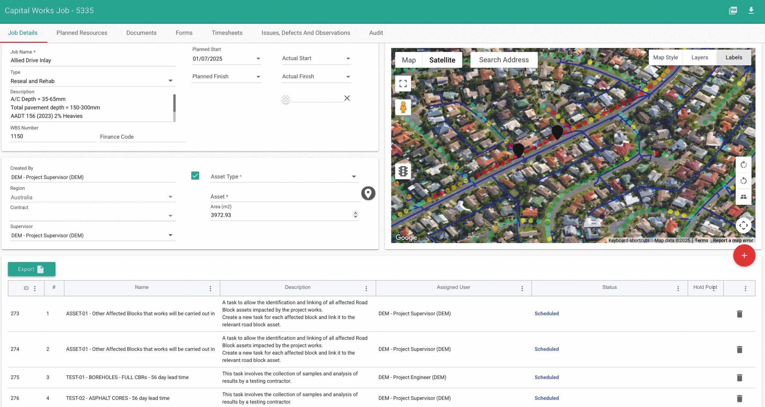 Planning capital works using the built-in GIS (Geographic Information System), showing condition data and water mains.