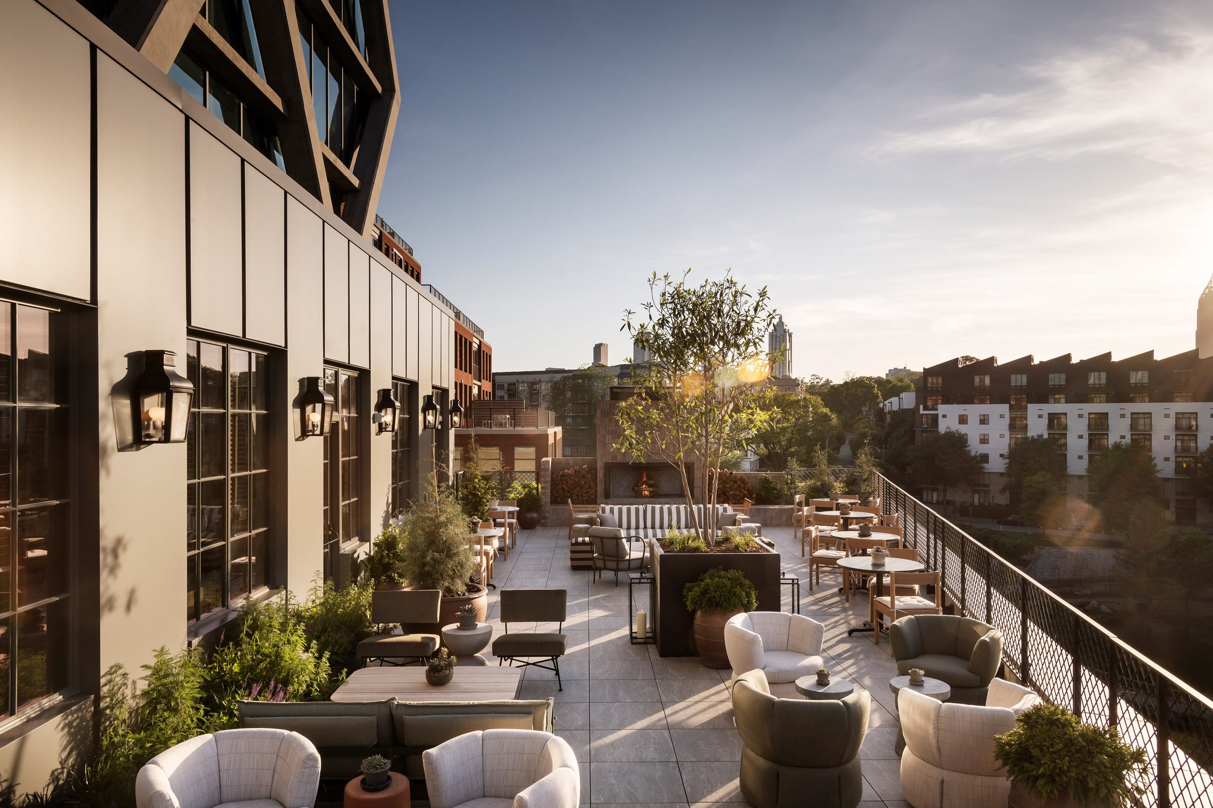 Outdoor seating on a third-floor terrace