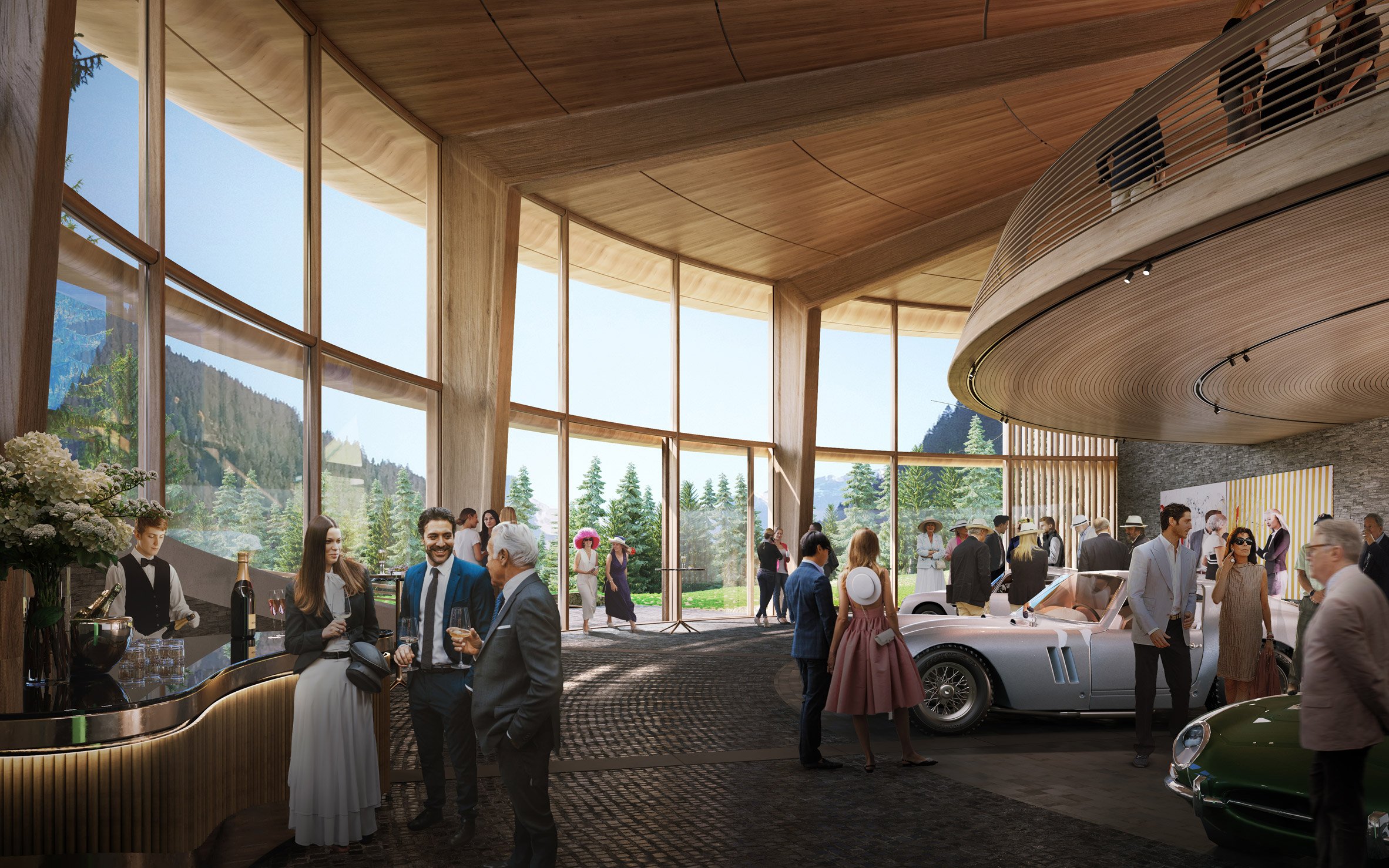 Ground floor interior of Gstaad House by Foster + Partners
