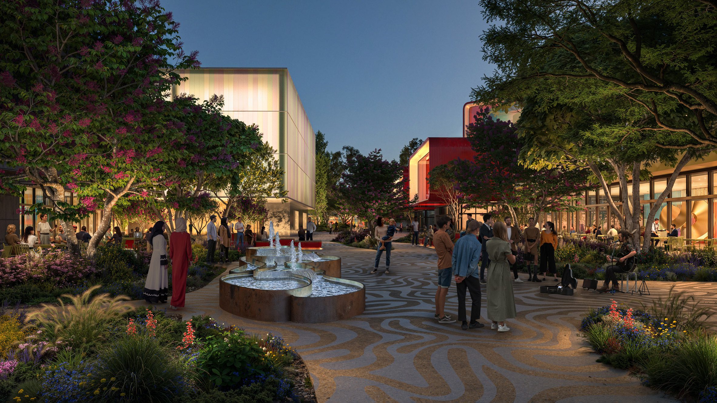 Outdoor view of mixed-use district by Gensler