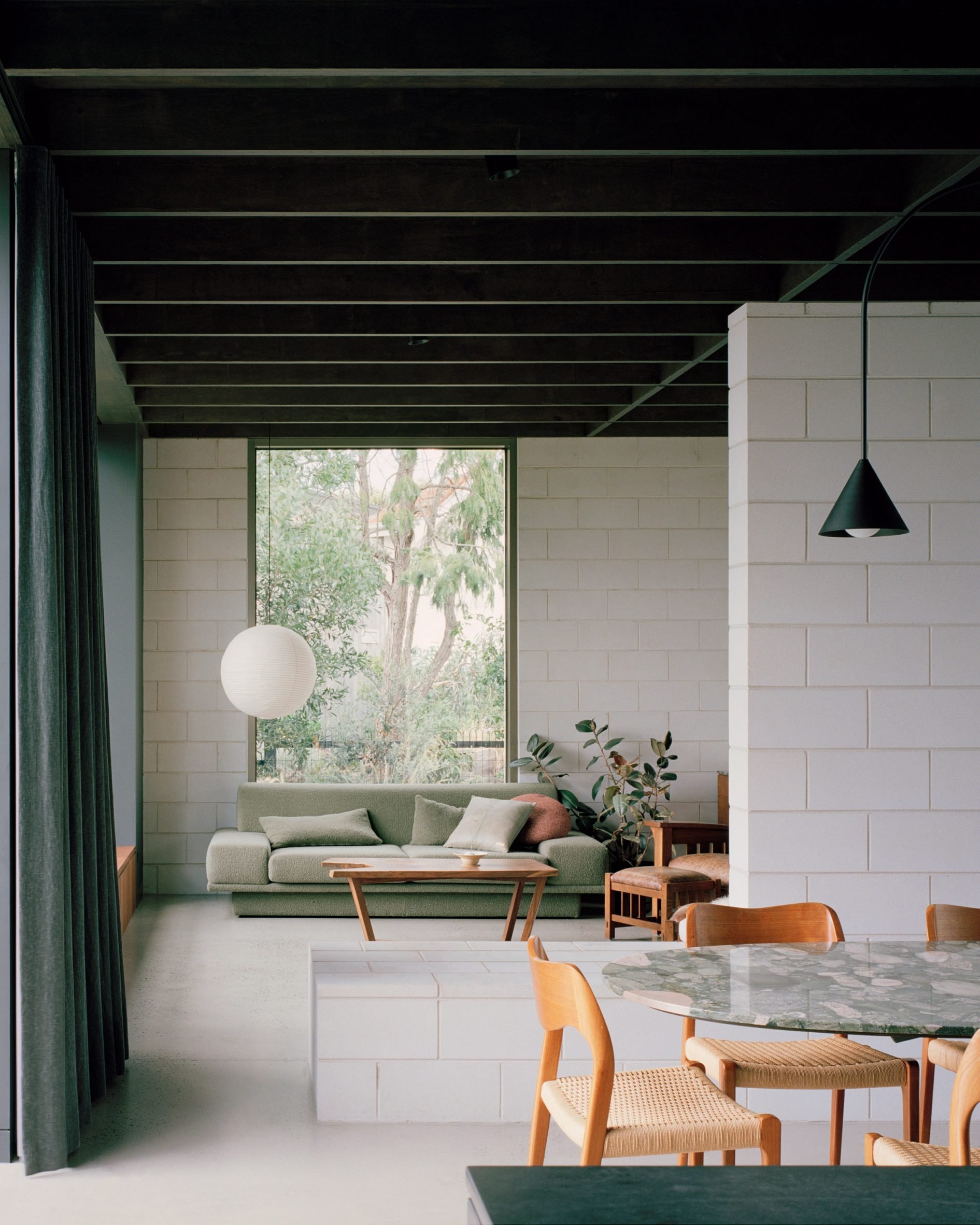Living area with blockwork walls in an Australian home