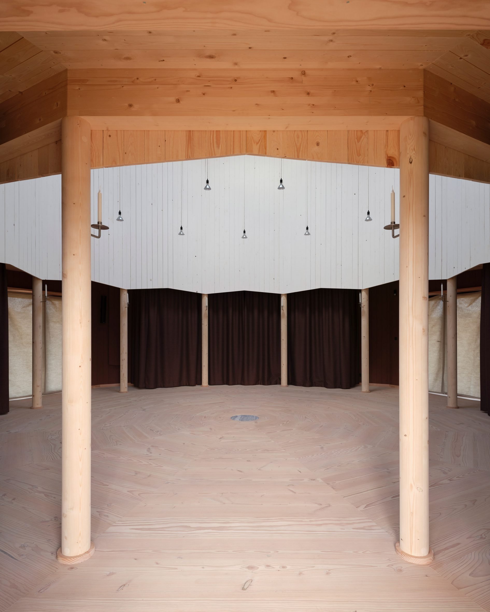 Interior view of timber hall by Julius Nielsen
