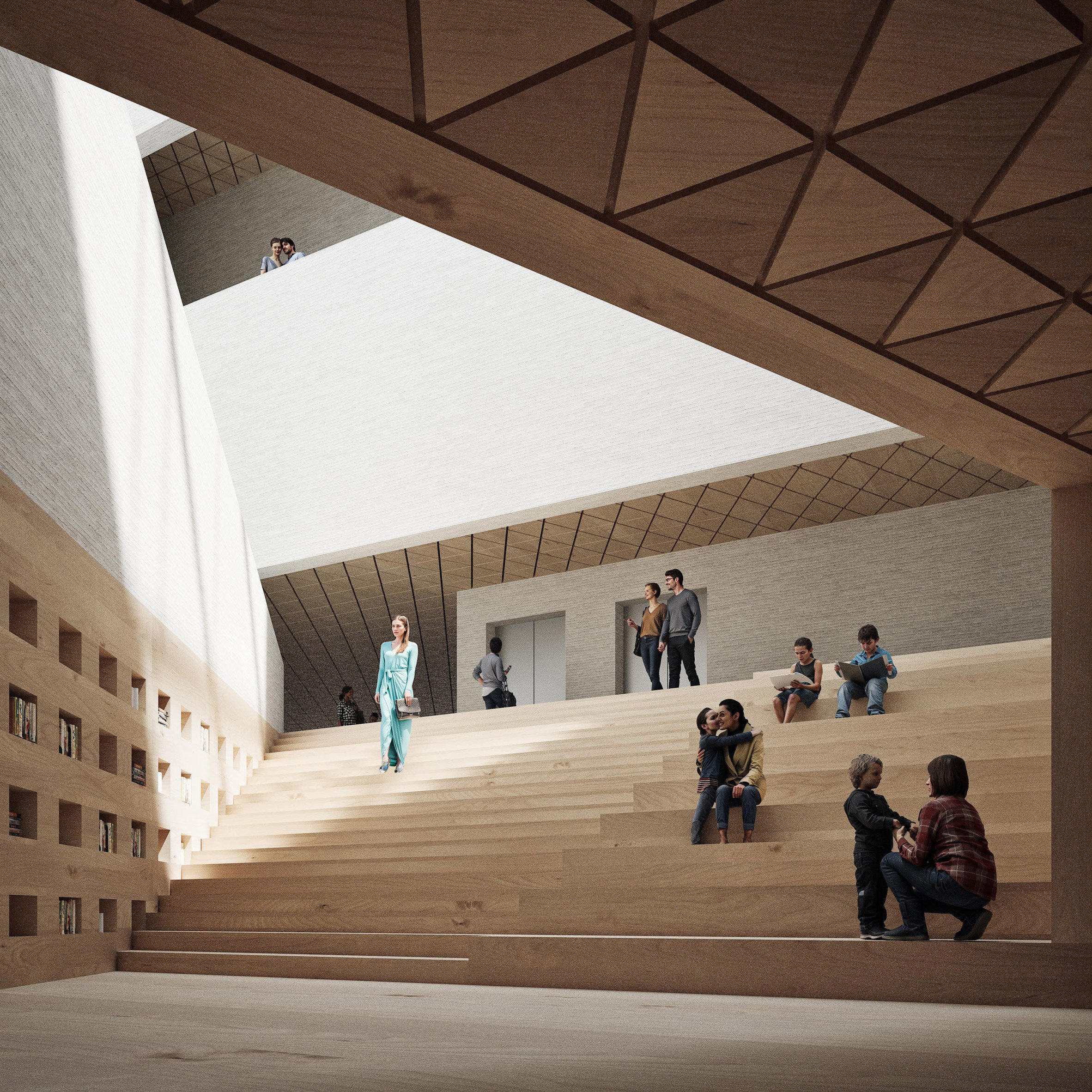 Render of a triangular atrium