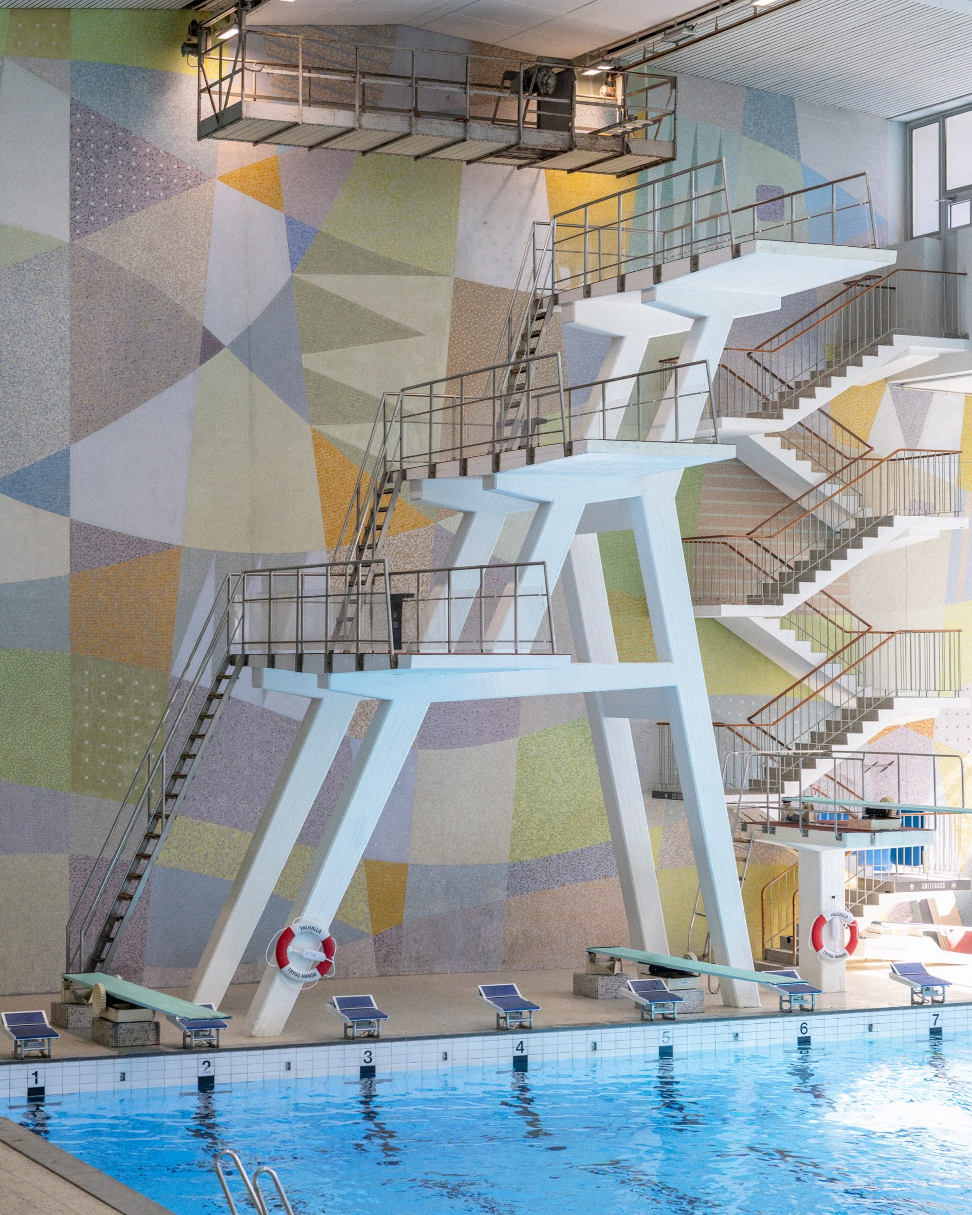 Close-up of stairs in Swedish pool