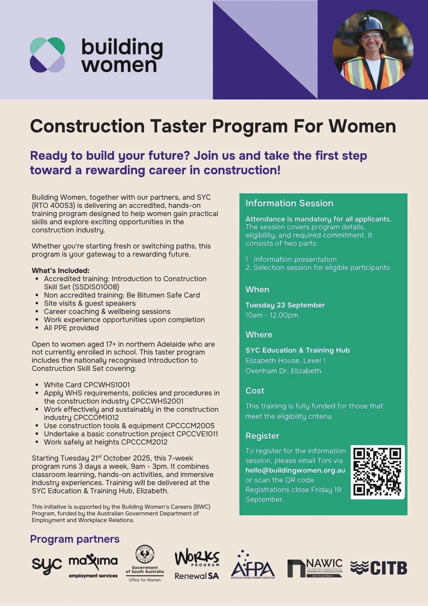 AfPA’s Building Women program, built in parentship with industry, will help to encourage greater participation and growth for women in the sector. 