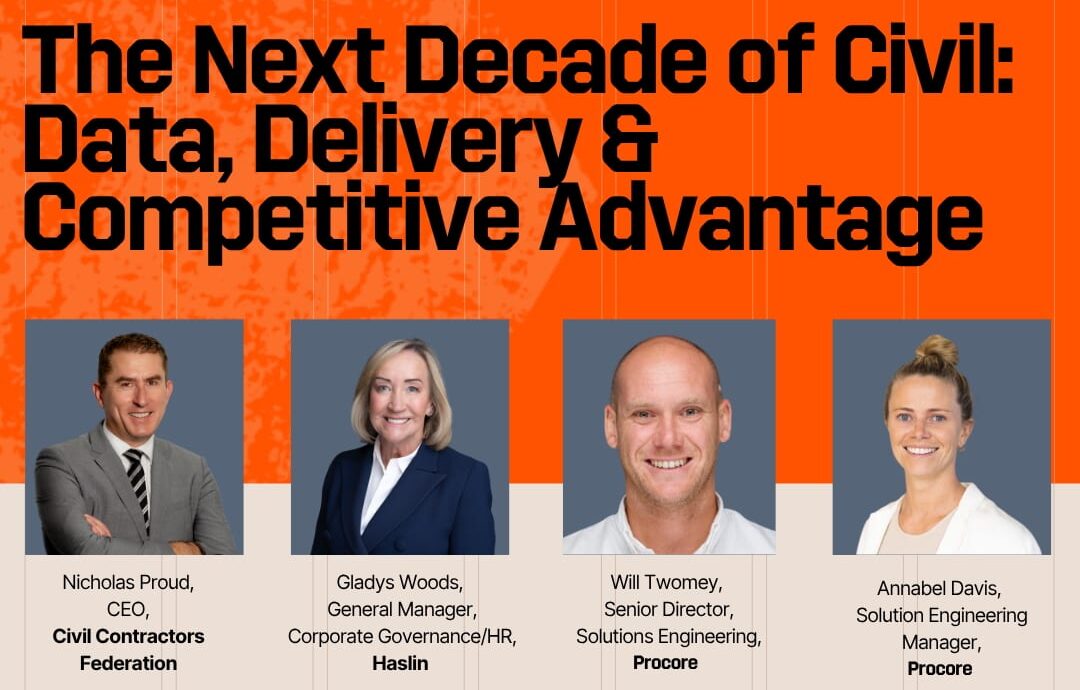 Procore is taking the next step into the real-world actions shaping how we work, lead and deliver. Together, we’ll uncover how civil leaders are turning insights into outcomes through investment in people, smarter delivery and data-led decisions that drive competitive advantage.