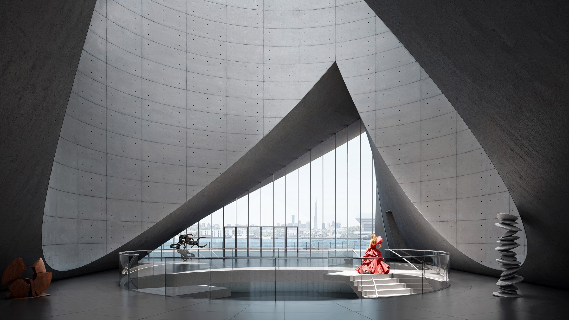 Render of a gallery interior by Tadao Ando