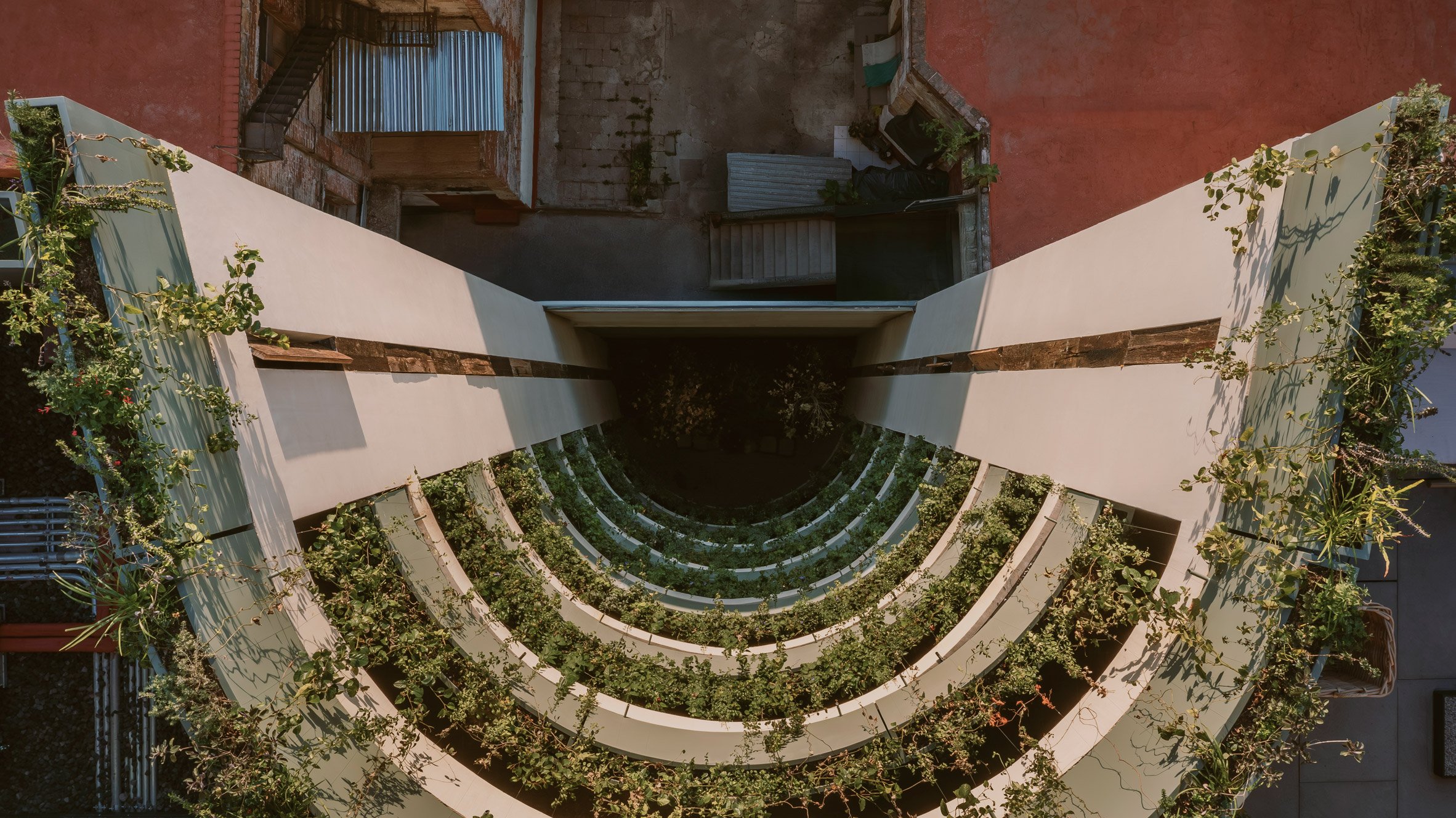 Aerial view of the building