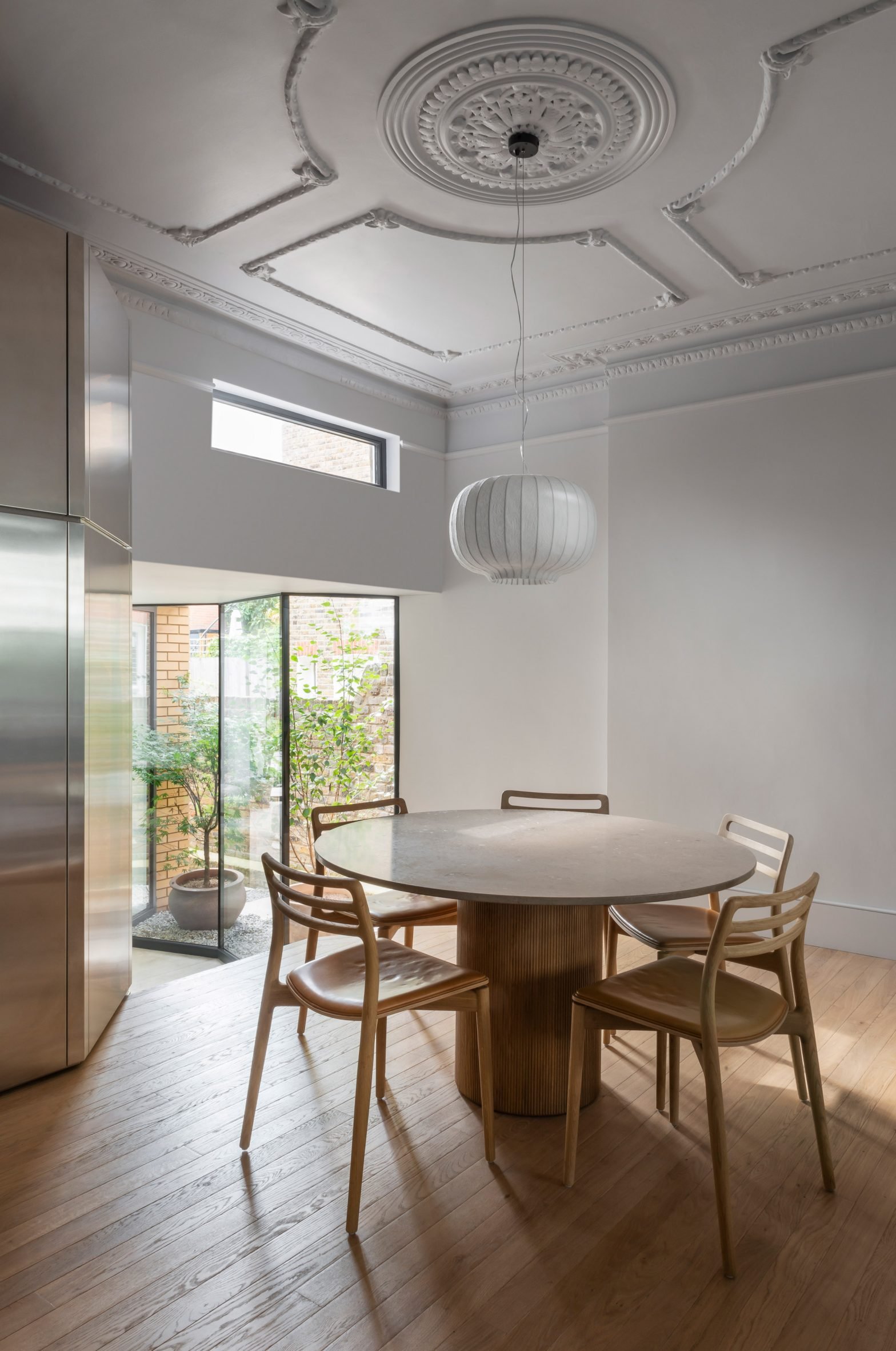 Dining space with wooden floor