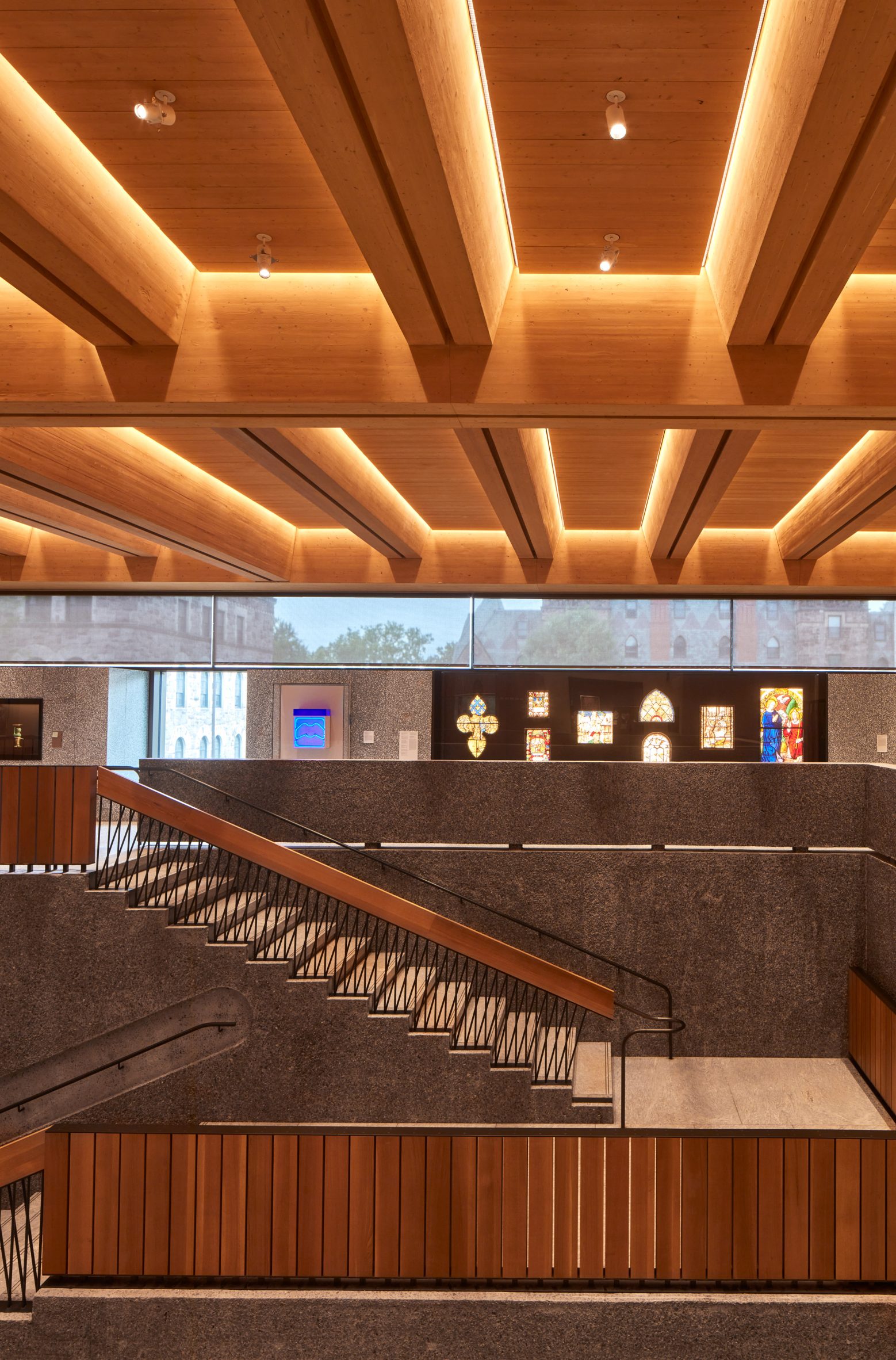 Staircase and timber beams in Princeton Art Museum