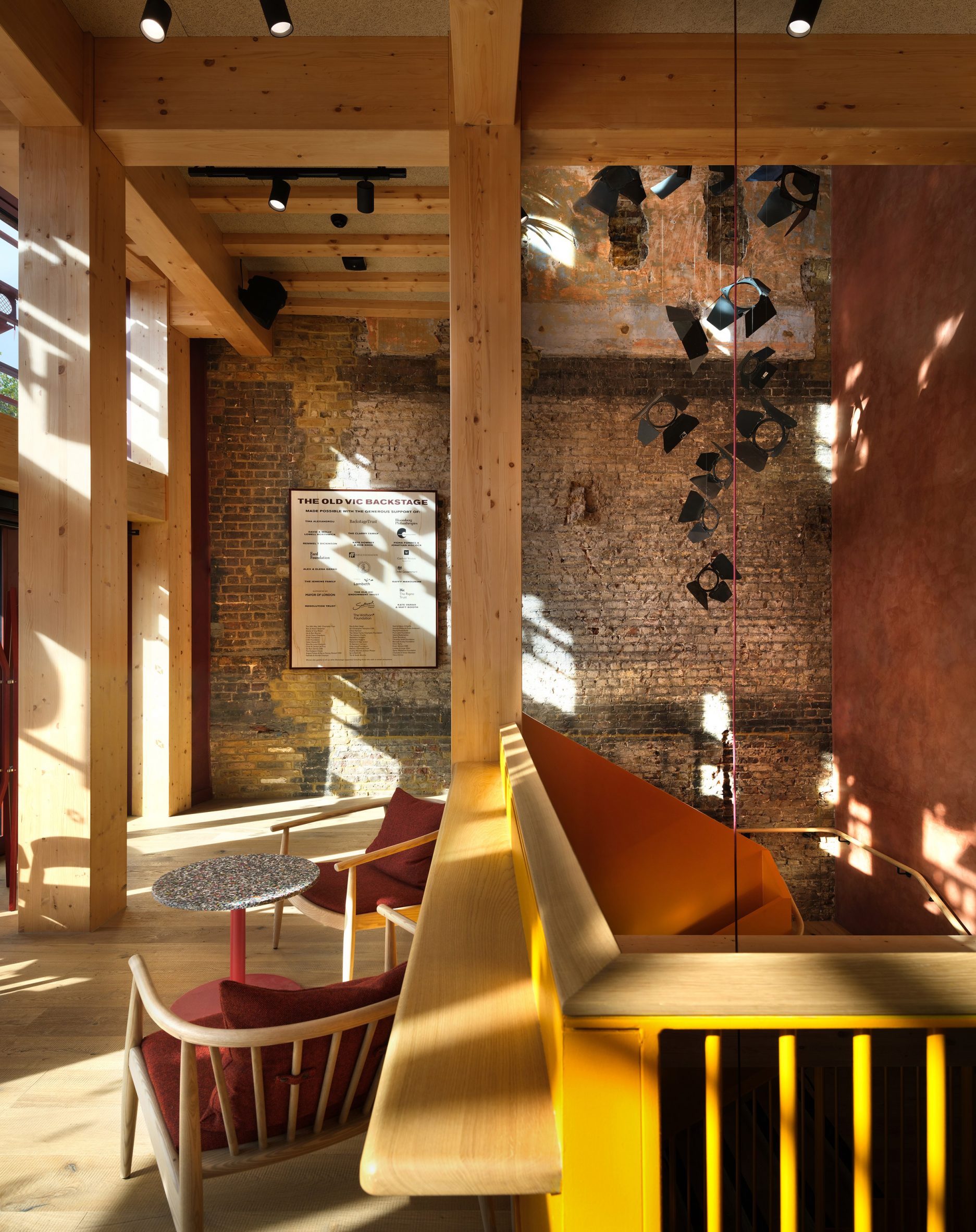 Cafe framed by a glulam structure