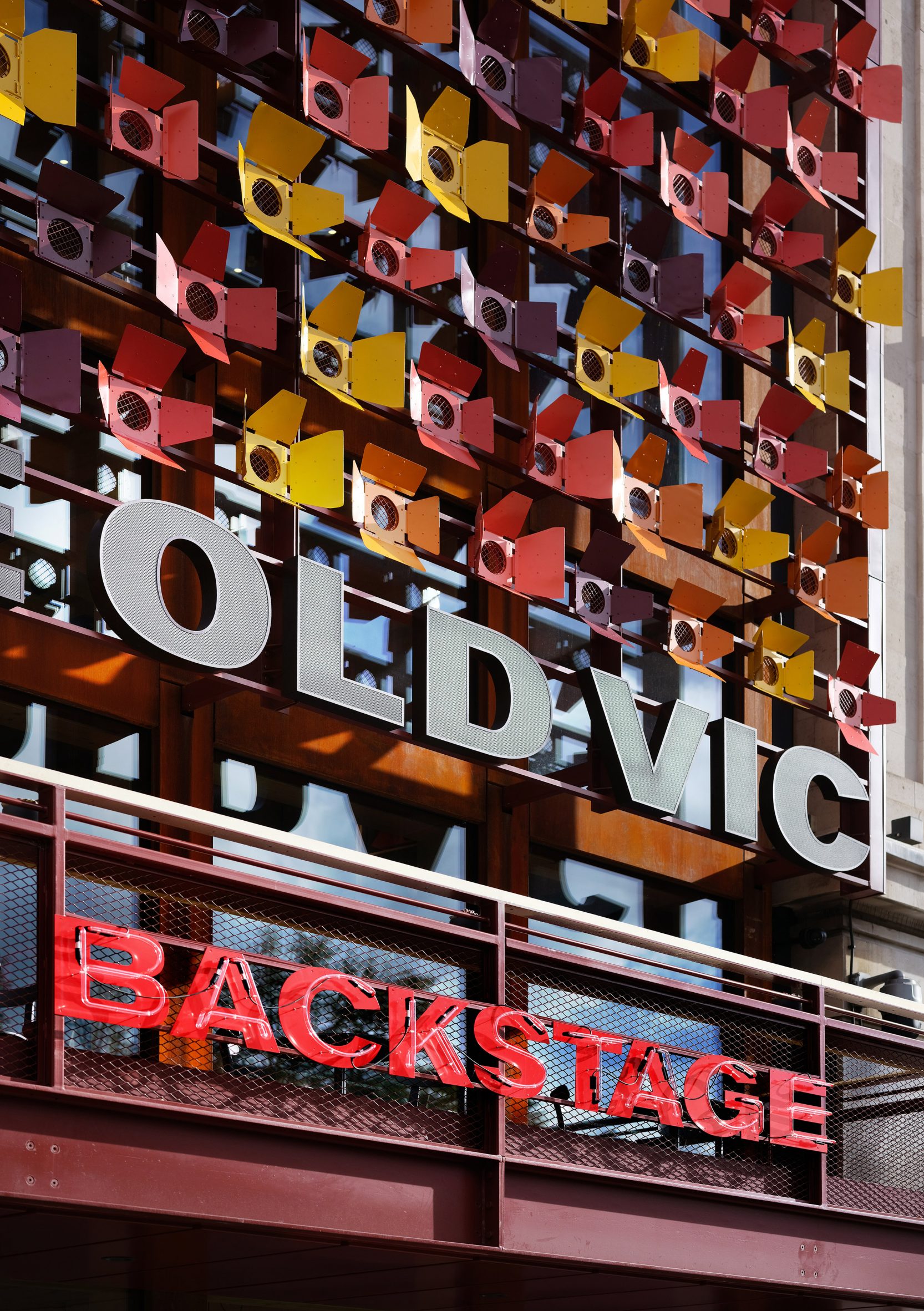 Facade of recycled spotlights